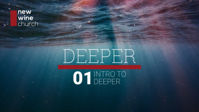 A view from under water, looking up, with rays of sunlight shining down. And the words "Deeper 01: Intro to Deeper"